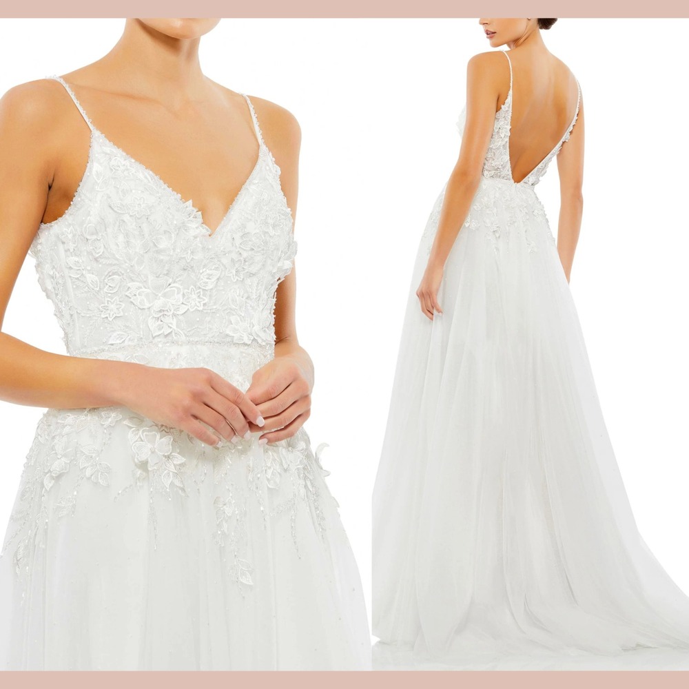 NWT‎ Mac Duggal [ 10 ] Applique V Neck Sleeveless Open Back A Line Gown J1595
